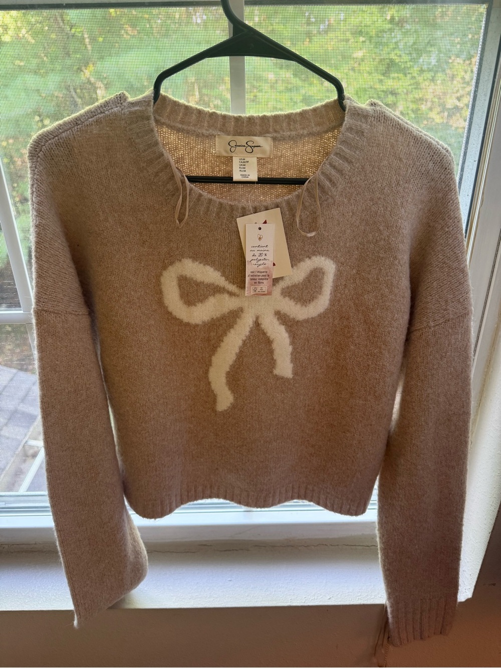 Jessica Simpson Beige Sweater with White Bow Motif